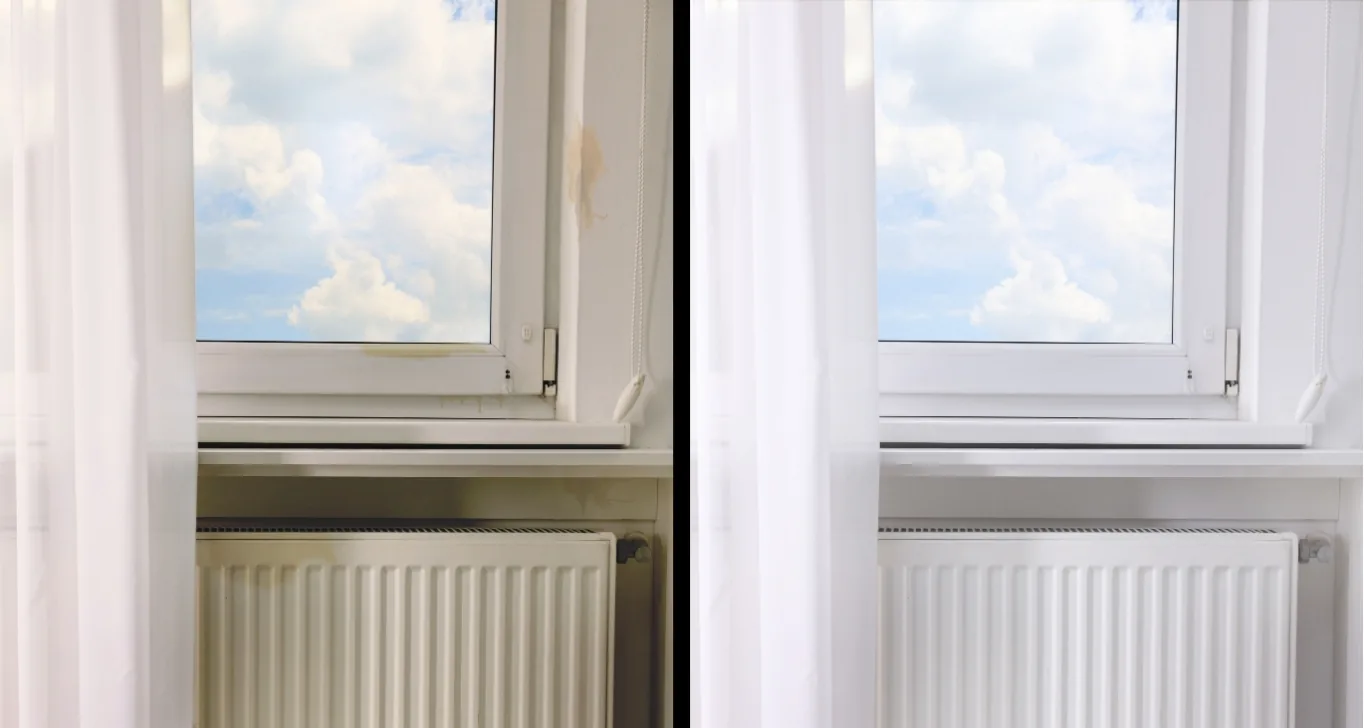 Before and after window cleaning