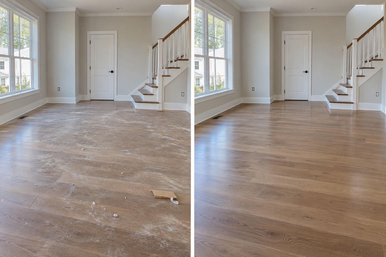 Illustrative reference: After flooring, trim and finish work